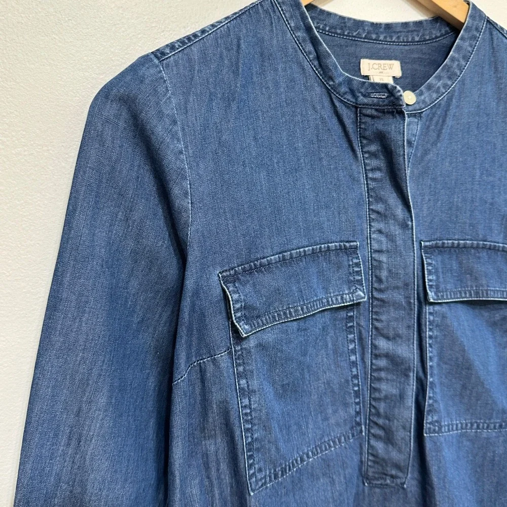 J. Crew Chambray Denim Popover Shirt Dress Womens XS Blue Long Sleeve Cotton